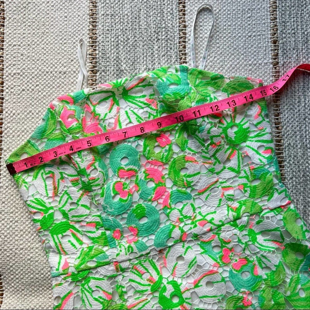 Lilly Pulitzer Rana Splish Splash White Green Pink Lace Off The Shoulder Dress 4 - Picture 6 of 8
